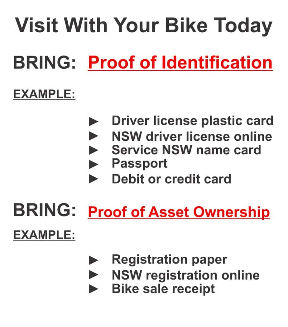 For a loan against my motorcycle, what identification & ownership documents are needed to pawn my motorcycle.